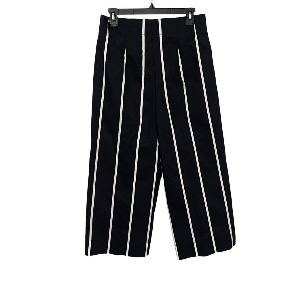 Luisa Cerano Striped Wide Leg Trousers Women 8 Navy White Nautical Cropped Pants - Picture 4 of 11